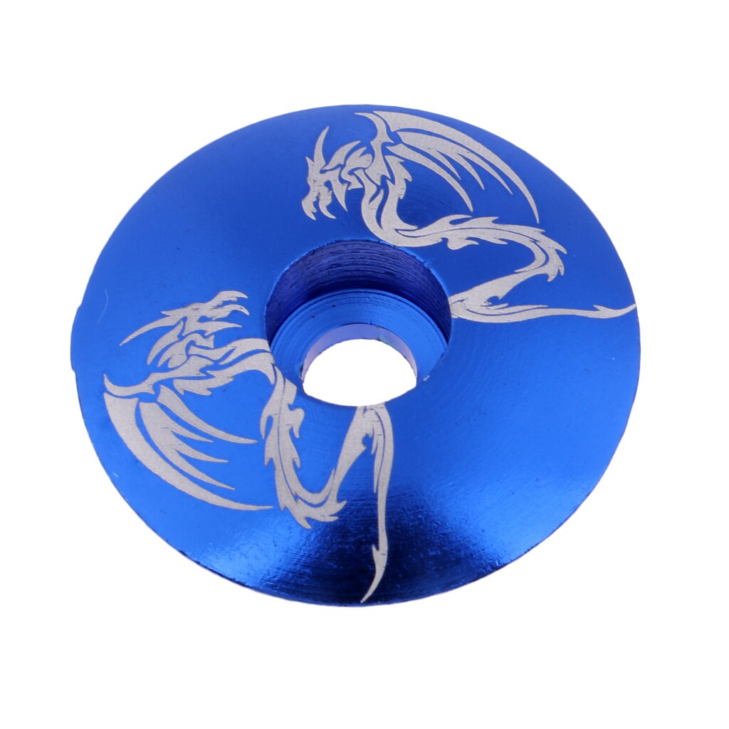 Premium aluminiumslegering mtb landevejscykel frempind headset top cap cover dele tilbehør - forskellige farver: Blå drage