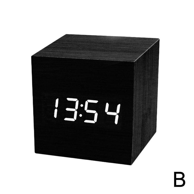 Relojes multifunción LED de madera, reloj despertador de mesa, Control de alarma de escritorio, decoración de madera , voz electrónica Digital, Tabl C1O2: B