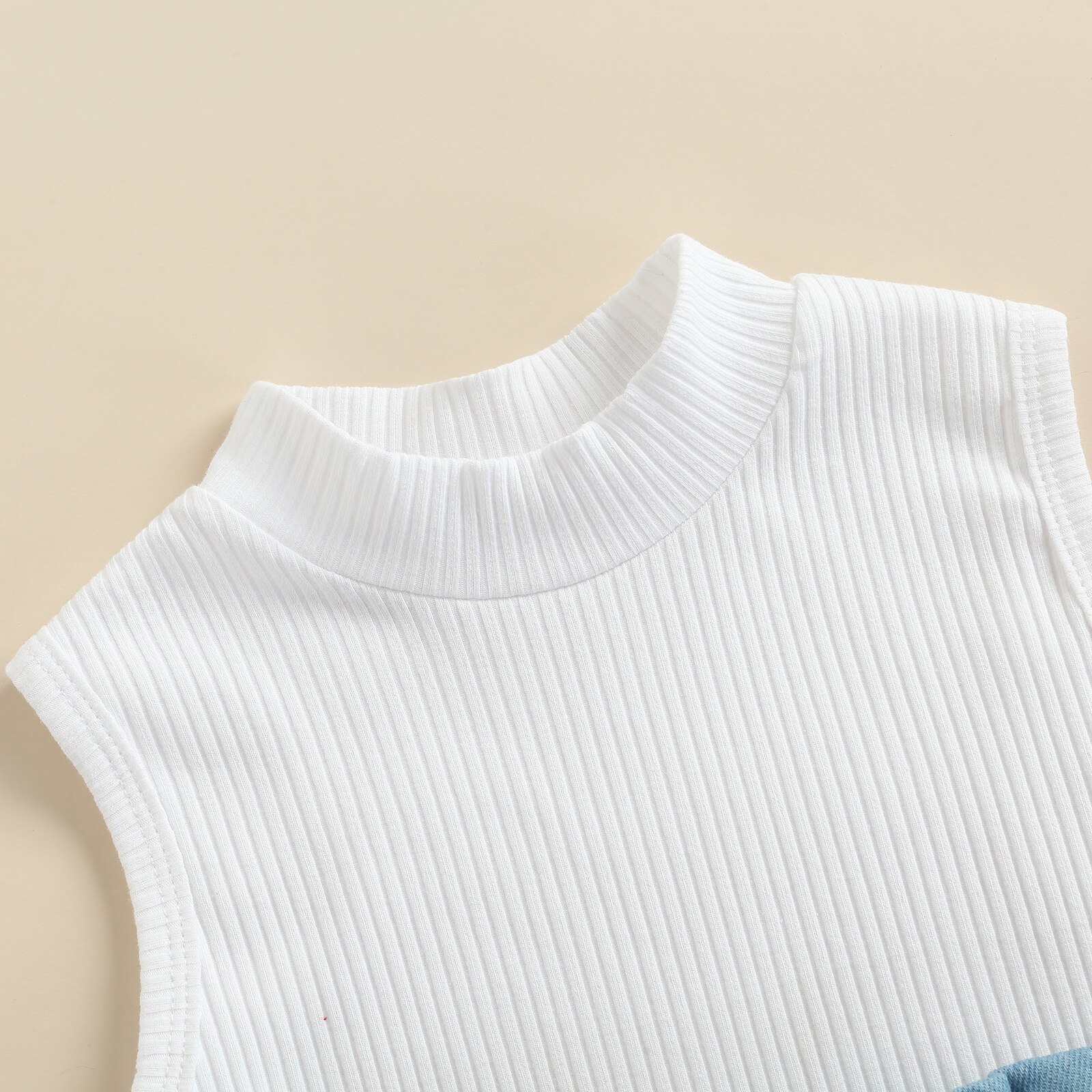 Peuter Baby Meisje Kleding Set Effen Kleur Mouwloze Geribbelde Gebreide Tops + Denim Shorts 2 Stuks Outfits Zomer Kid Kleding