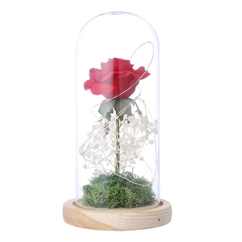 Gold Foil Rose Flower Bear in Glass Dome with LED Night Light Mothers Day Valentine's Day Wedding Party Decoration: 16