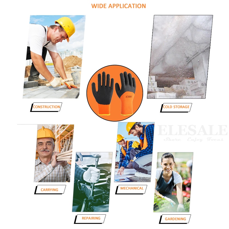 Guantes térmicos de seguridad para el trabajo, impermeables, antideslizantes, de goma de látex, para jardín, protección de manos, invierno, 1 par