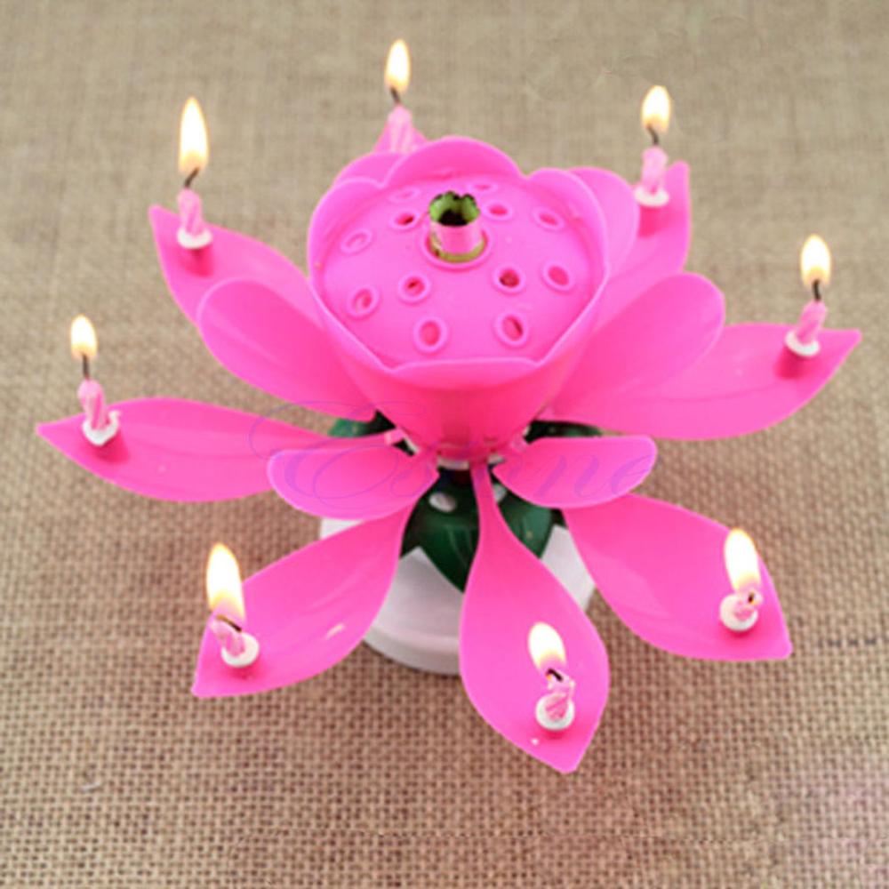 Innovative Party Cake Candle Musical Lotus Flower Rotating Happy Birthday Candle Light Party Festival DIY Cake Decoration