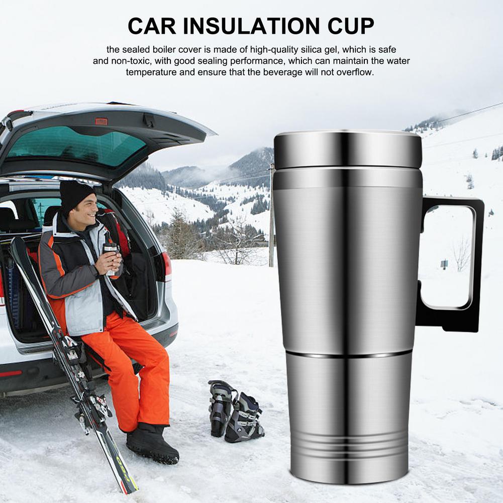 Rustfrit stål køretøj varmekop 12v/24v varmeisolering elbil kedel camping rejse kedel vand kaffe termisk krus