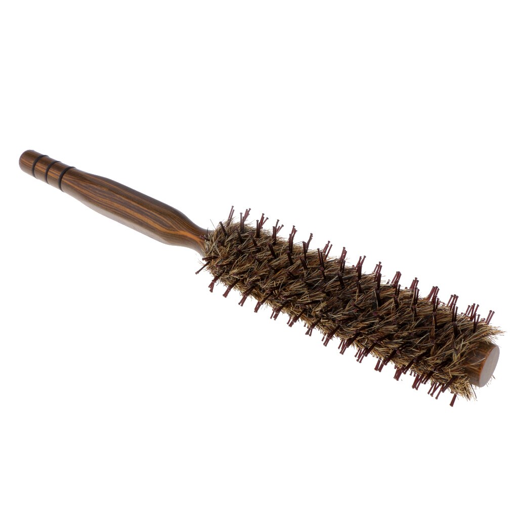 Kleine ronde haarborstel voor het föhnen, volume toevoegend, zachte borstelharen met nylon pinnen, handvat van natuurlijk hout