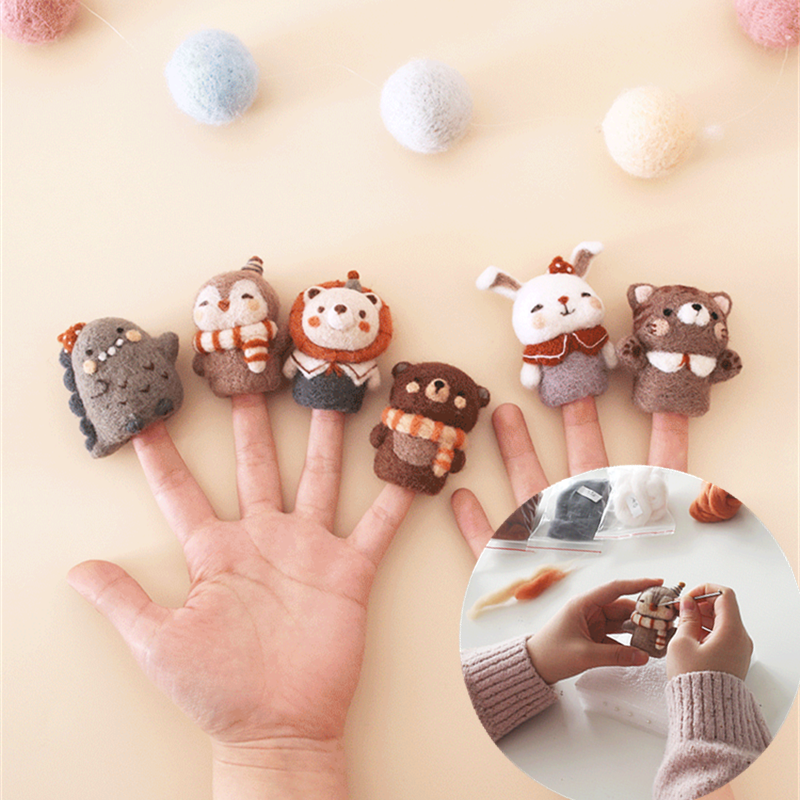 Wool Felt Handmade Non-finished Needle Felted Animals Craft Kits Cute 6 Styles of Animals Felt Wool DIY Material Package