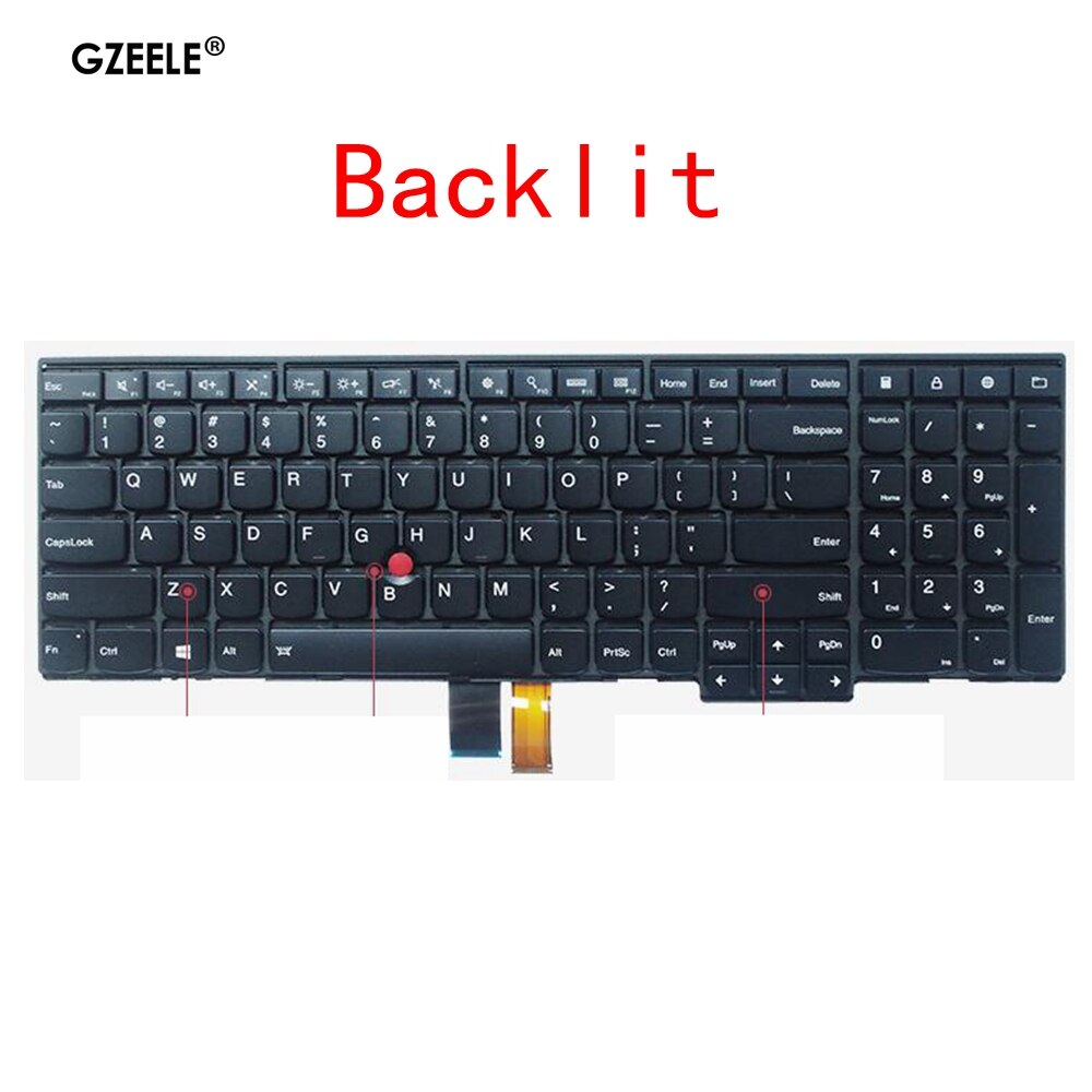 Bagbelyst engelsk tastatur til lenovo ibm thinkpad  e531 l540 w540 w550 w541 t540 t540p e540 p50s l570 t560 l560 us: Baggrundsbelyst