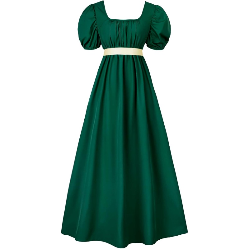 Grünes Regentschaft kleid für Frauen kostüm mit Schärpe Empire Taille gekräuseltes langes Kleid mit Puff ärmeln für Partys, Hochzeiten und Gala: M / green