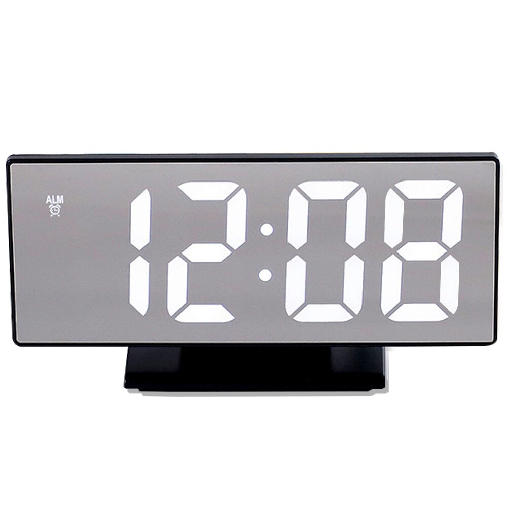 Digital Alarm Clock LED Mirror Electronic Clock Large LCD Display Clocks Noiseless Digital Table Clock With Temperature Calendar: BlackWhite