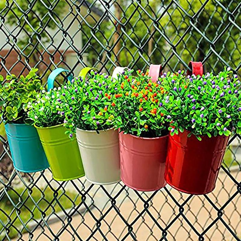 1/3/5/10 st metallhink blomkruka hängande kruka balkong trädgårdskrukor växt blomhållare balkong blomkruka (slumpmässiga färger)