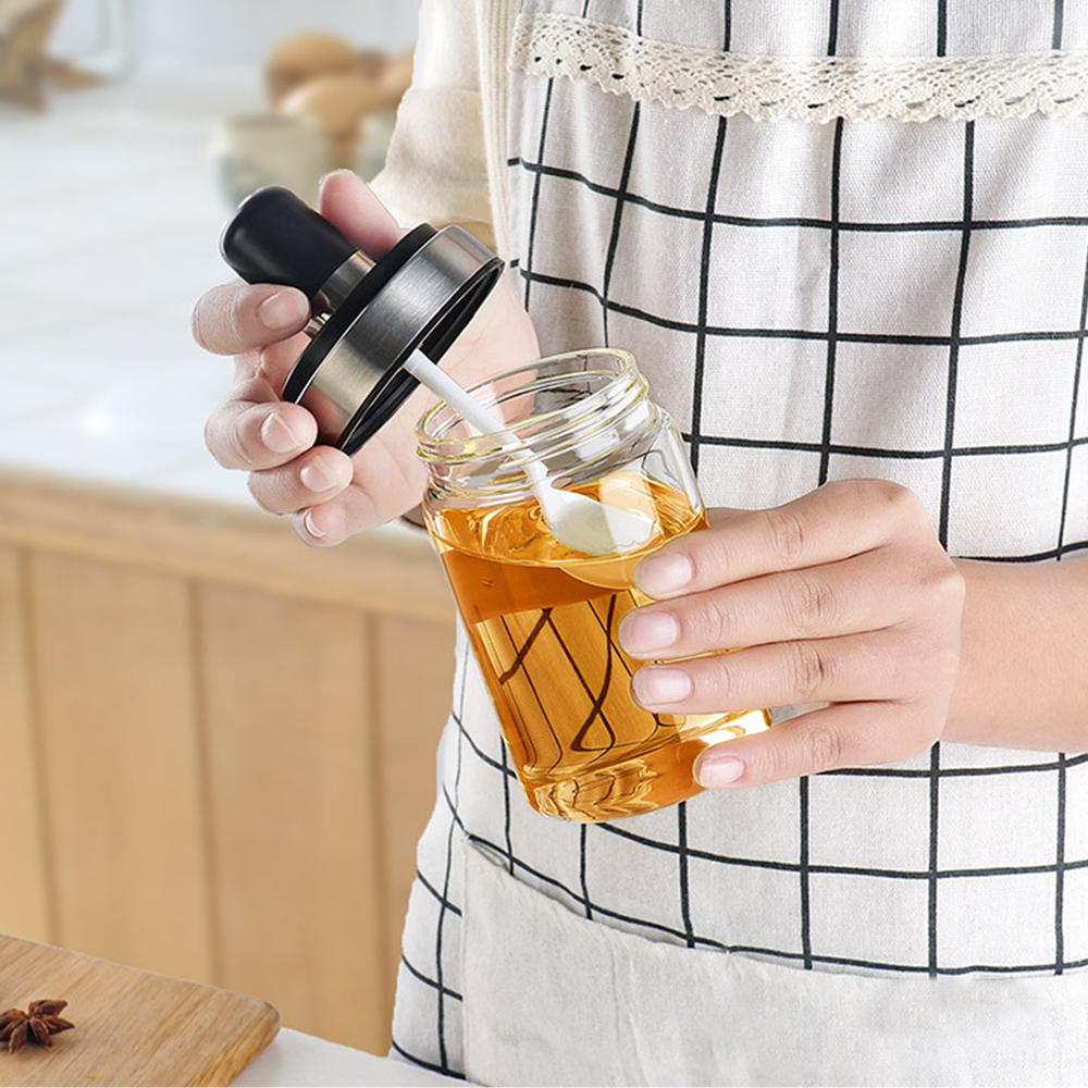 Tarro de especias de 250ml, botella de especias, sal, azúcar, pimienta, aceite, miel, tarro de condimentos a prueba de humedad con cuchara, contenedor de condimentos