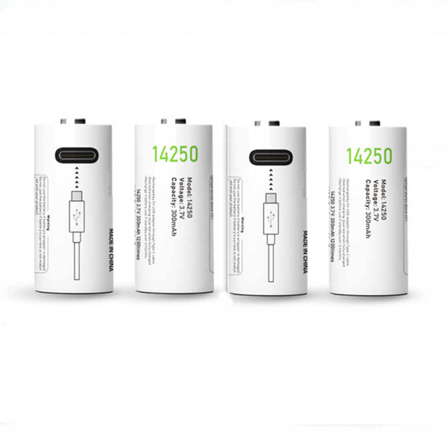 3.7V 14250 rechargeable lithium battery 300mAh USB rechargeable PLC device battery with type-c charging cable