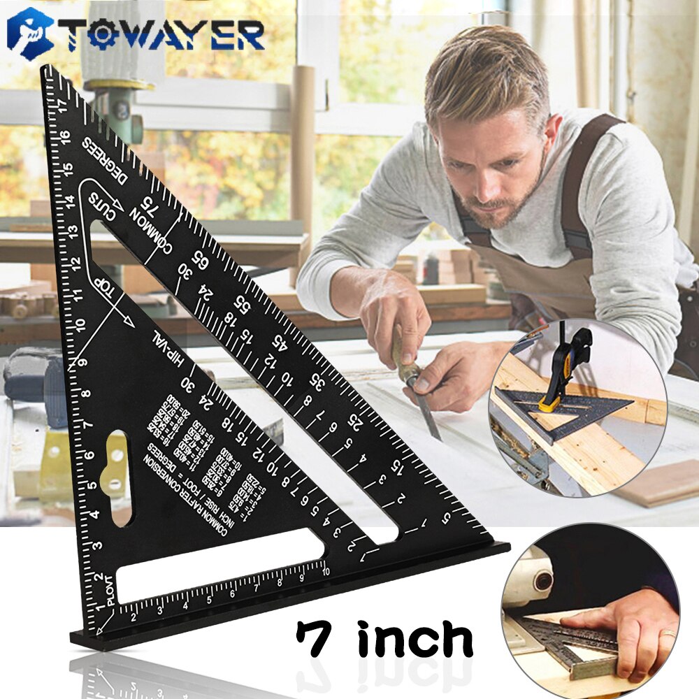 Triangle Ruler 7inch Aluminum Alloy Angle Protractor Speed Metric Square Measuring For Building Framing Tools Gauges