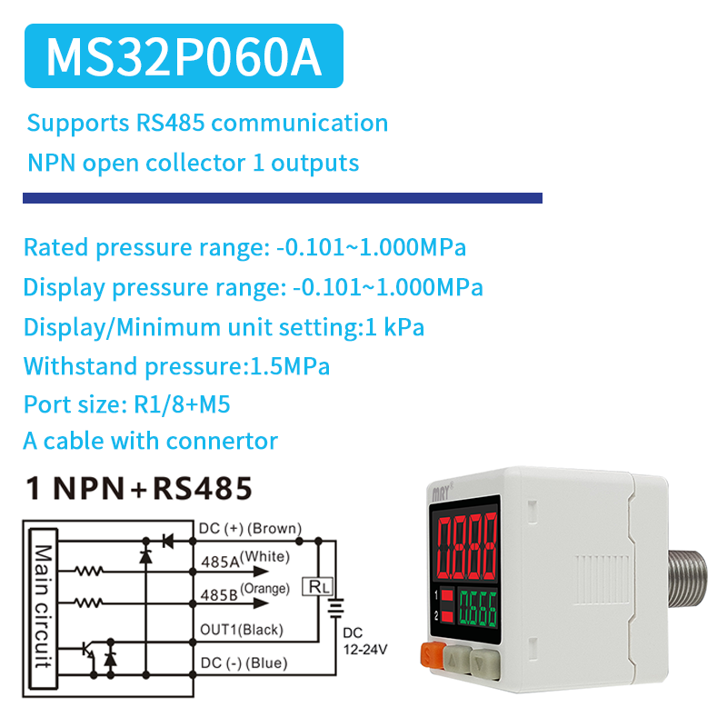 MS32 Digital Pressure Switch RS485 High Precision Pressure Gauge PLC Control RS485 Modbus Communication Pressure Transmitter: WHITE