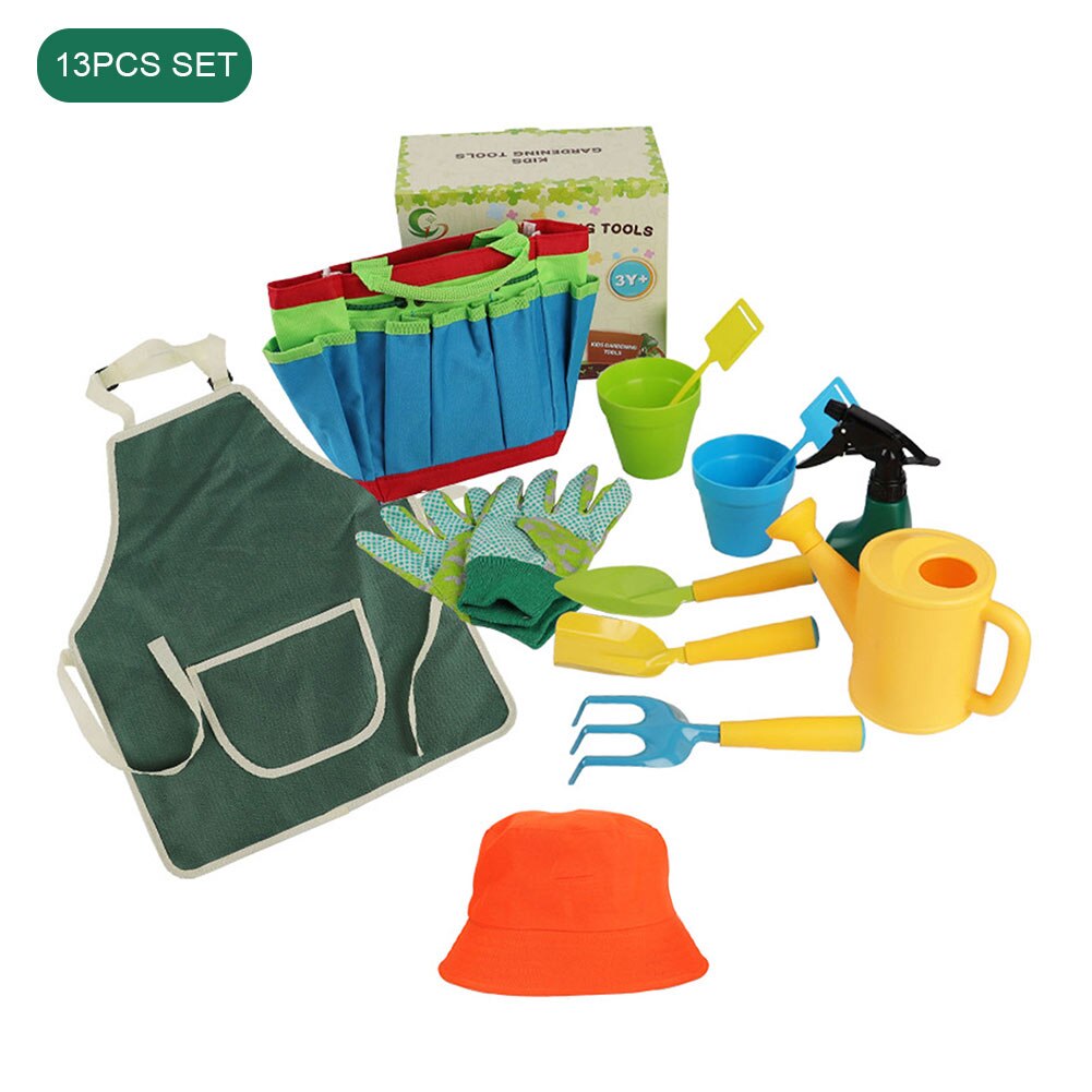 Juguete para niños, pala de jardín, mandil de herramientas, guantes de riego, minijuego de herramientas de jardinería multifuncional: 13pcs Set