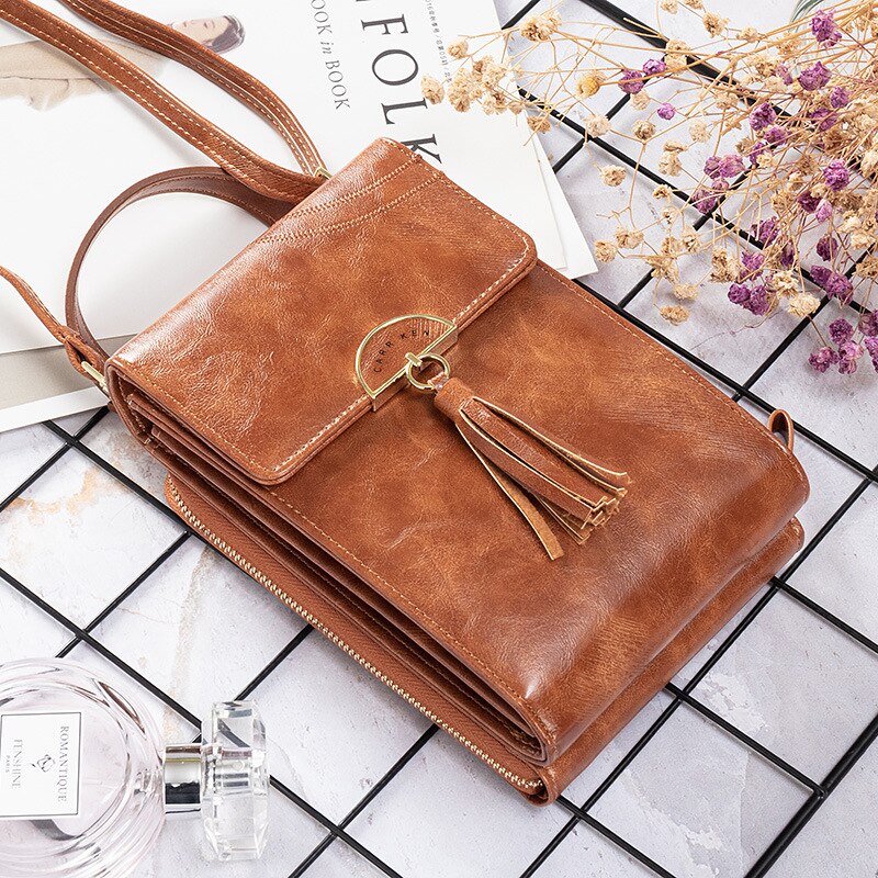 Dames Mode Vierkante Tas Vintage Kwastje Messenger Bag Retro Schoudertas Eenvoudige Crossbody Tas Tote: Chocolade