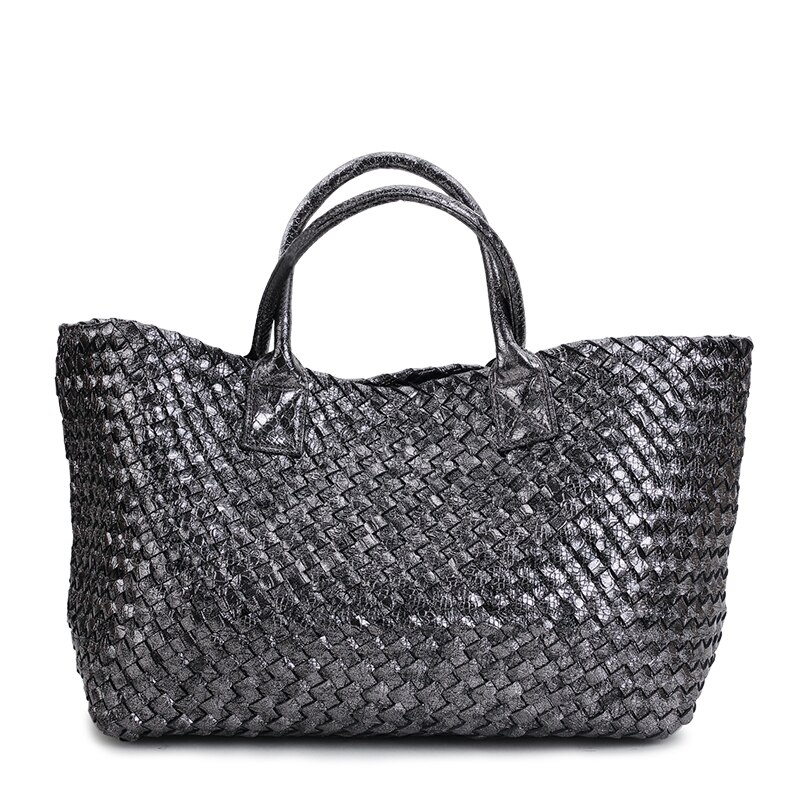 hand-woven women's bag spring summer European and American tide single shoulder vegetable basket women casual bag: dark grey