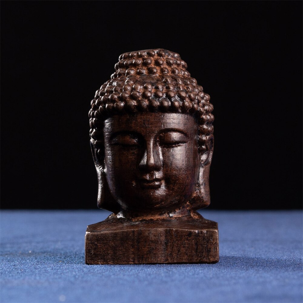 Shakyamuni Boeddha Hoofd Mini Beeldje Houten Standbeeld