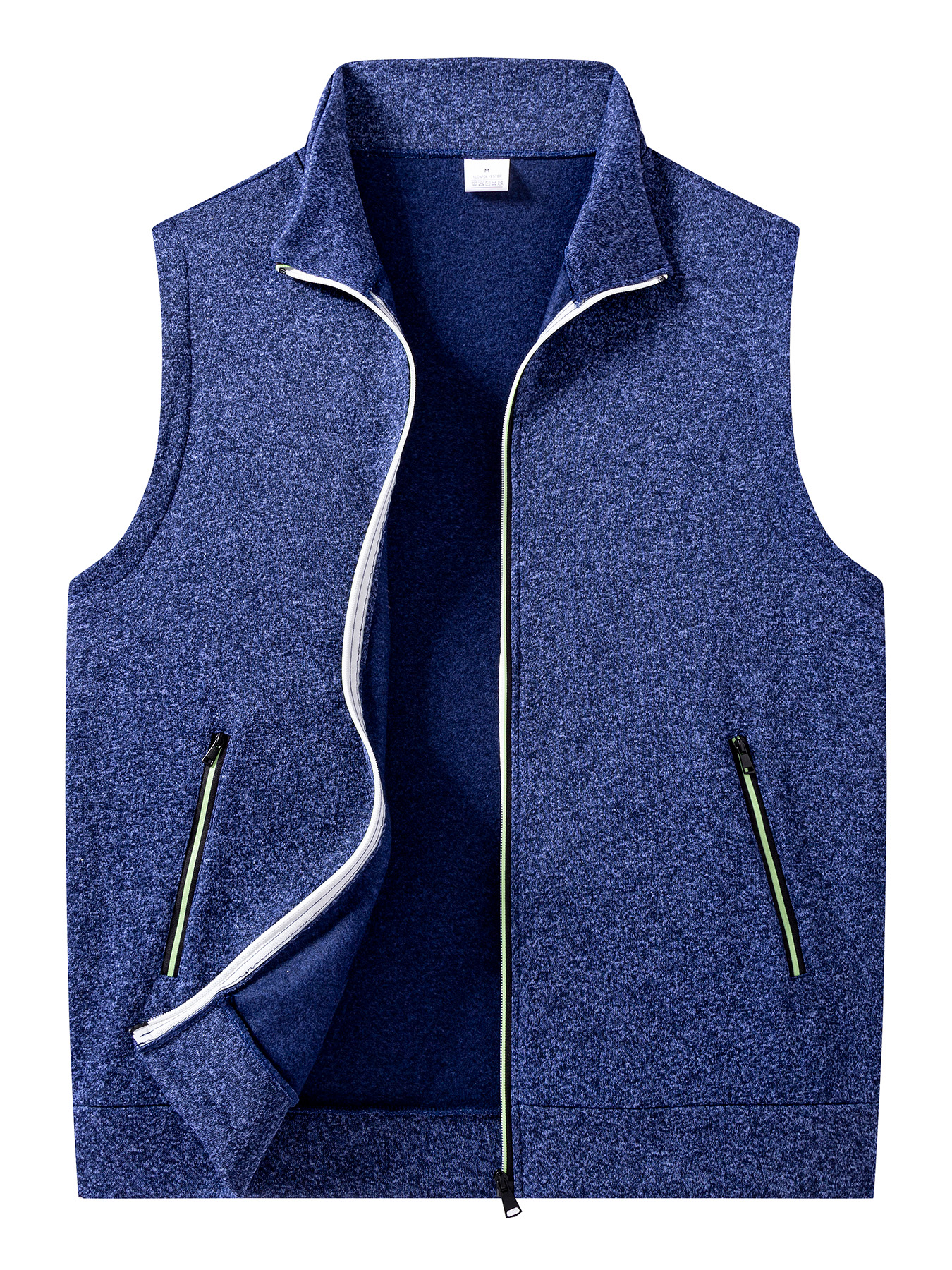 Abrigos sin mangas de otoño para hombre, chaqueta con cremallera de Color sólido, suéteres de cuello alto para exteriores, chaleco informal transpirable, Tops atléticos para hombre: L / Azul marino