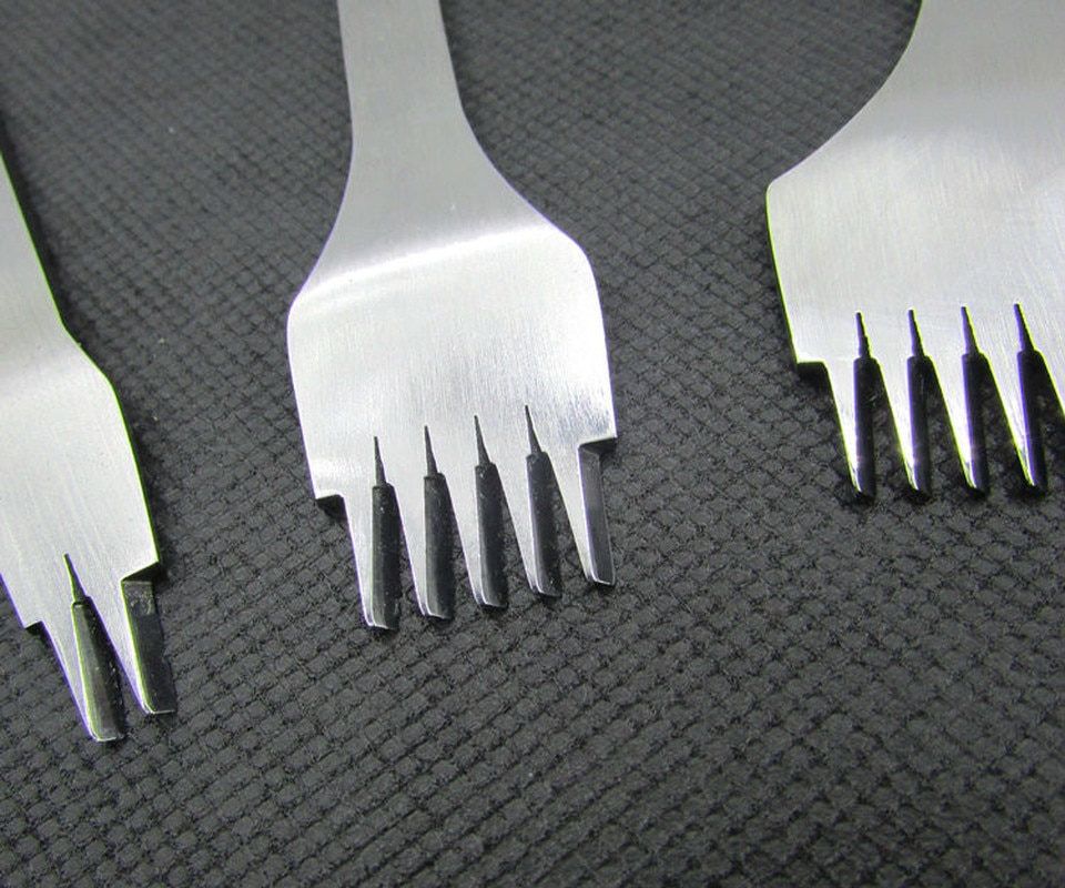 3pcs/set 2/5/10 Teeth Prong Leather Die-steel Chisel French Style Pricking Iron Sharp Leather Punching Tool-2.7/3.0/3.38/3.85mm