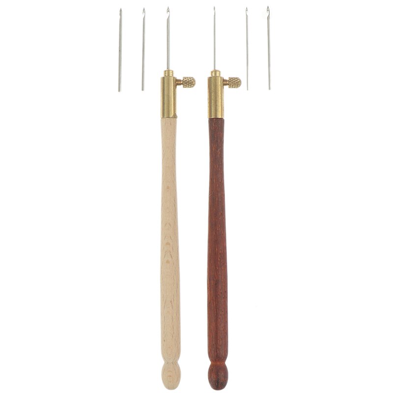 French Crochet Embroidery Beading Hoop Sewing Tool Set DIY Craft Wooden Handle Tambour Crochet Hook with 3 Needles