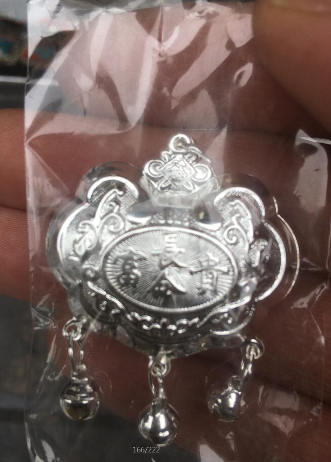Bella gioielli, "CHANGMINGFUGUI" di Buon Auspicio di testo e totem Ciondolo in argento + campana collana