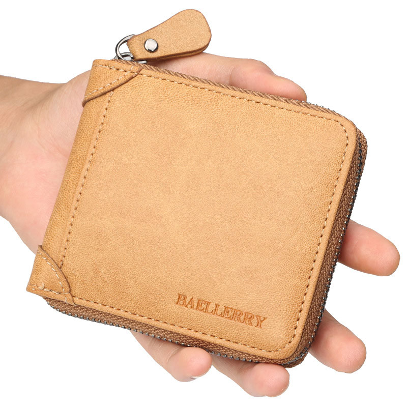 Casual Style Zipper Men Wallets Card Holder Small Wallet Male Synthetic Leather Man Purse Coin Purse Men's Carteira: Camel