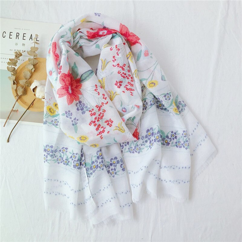 Kvinner vår sommer skjerf spania merke luksus blomster viskose skjerf pakke inn hals snood pashmina foulards hijab muslimsk cachecol: 1