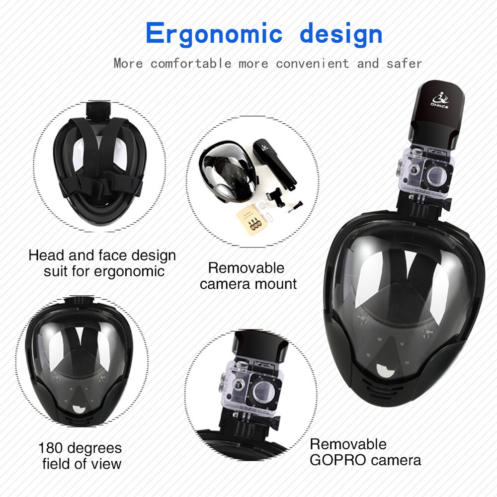 Full Face Snorkeling Mask Set Diving Underwater Swimming Training Scuba Mergulho Snorkeling Mask For Gopro Camera