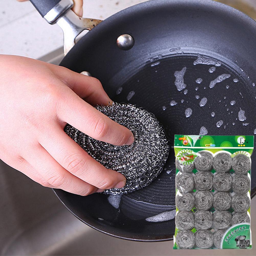 20Pcs Rustless Steel Cleaning Balls Pan Dish Dirt Washing Brush Kitchen Scrubber Scouring Pad Brushes Ball Scourer