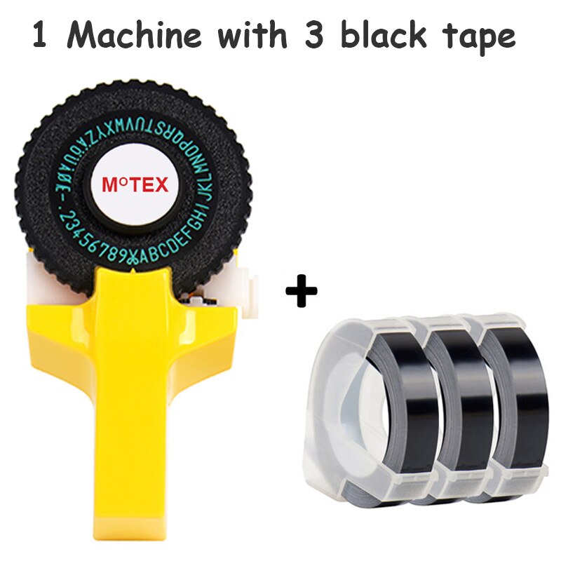 1 stk motex  e101 etiket maker maskine kompatibel til dymo prægning tape gul manuel skrivemaskine 3d printer prægning label maker: 1 printer og 3 tape