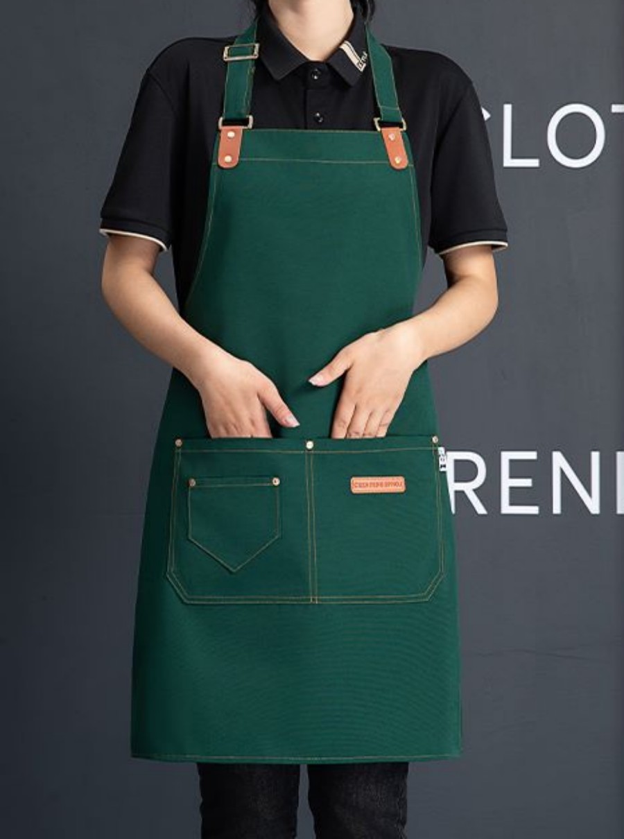 Delantales impermeables de lona para colgar en el cuello para hombres y mujeres, cocina para hornear, limpieza, peluquero, babero para manicura con bolsillos: Verde