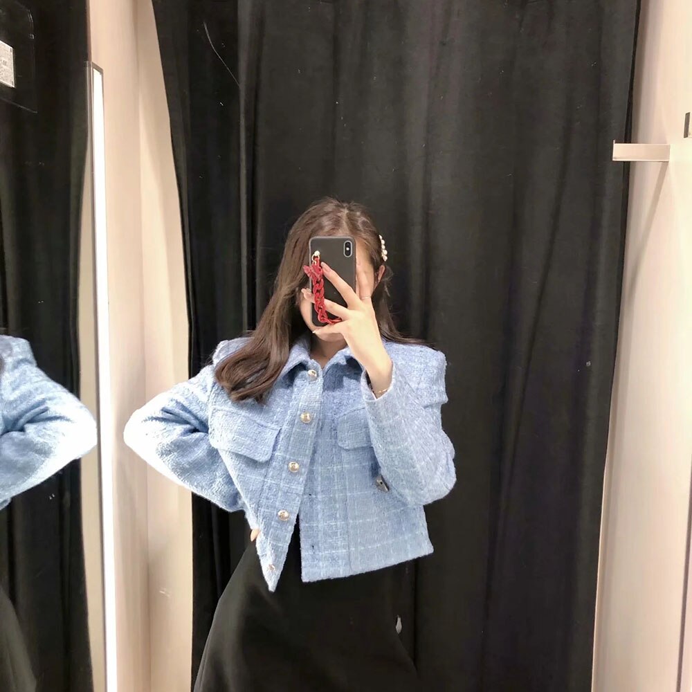 BBWM Women Texture Tweed Crop Top Jacket Ladies Short Coat Chic Female Outerwear Spring