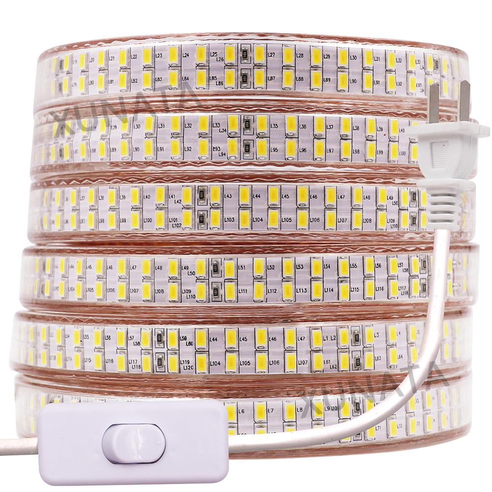 220V 110V 5730 bande lumineuse LED 240LEDs/M bande LED Double rangée ruban ruban étanche avec prise d'interrupteur EU/US/UK blanc/blanc
