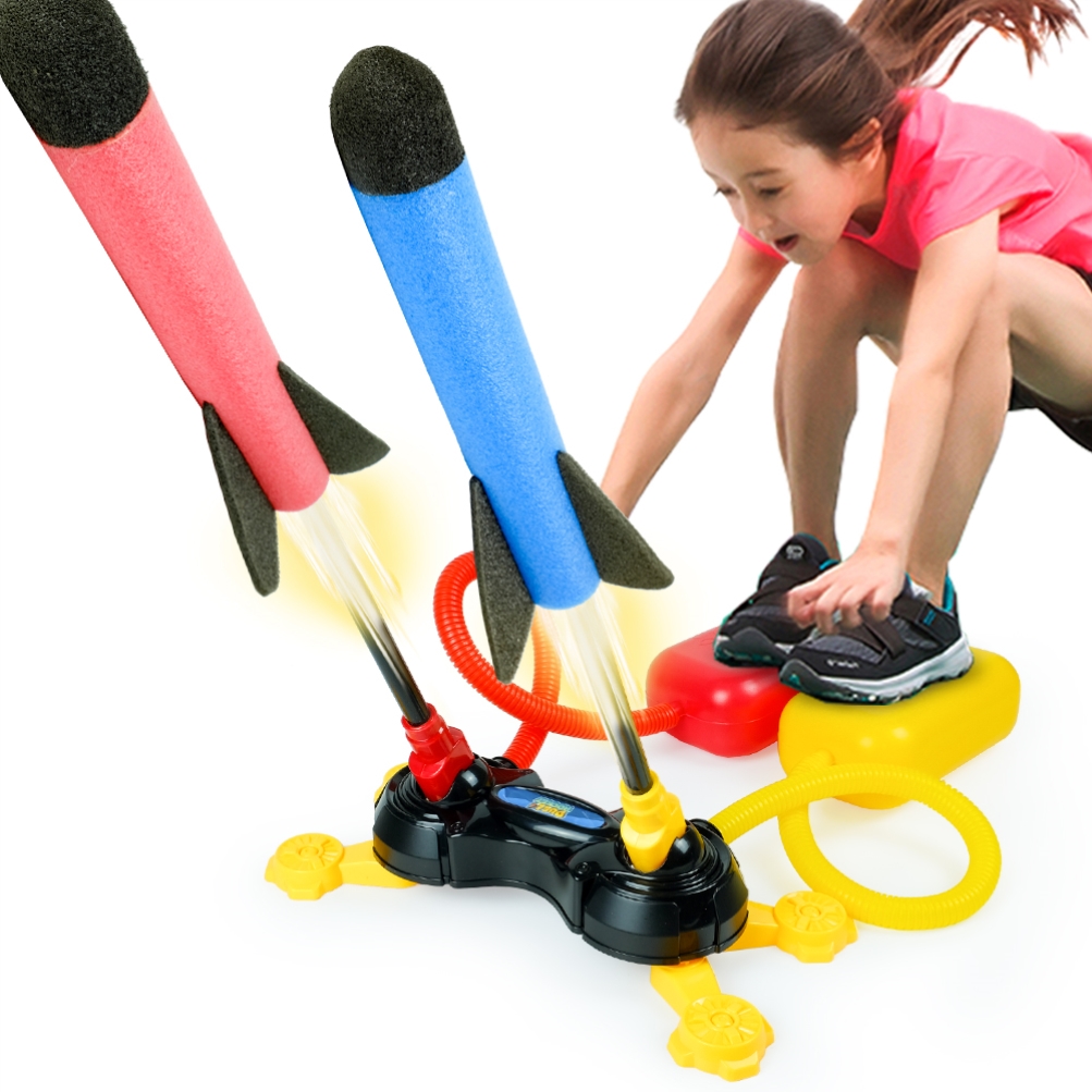 Lanceur de fusée jouet pour enfants, tirs jusqu&#39;à 100 pieds, fusées en mousse colorées et support de lanceur robuste avec tapis de lancement