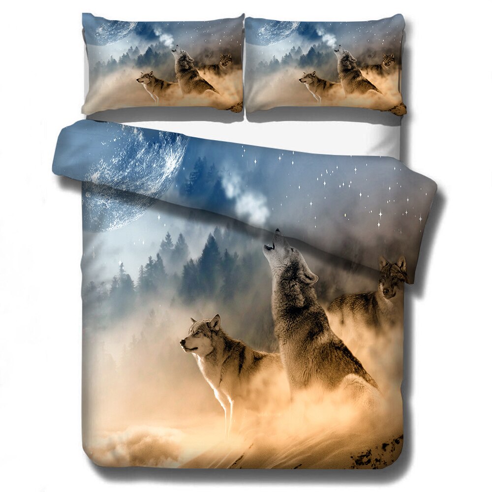 Animaux 3D loup lune ensemble de literie literie personnalisée housse de couette couette et taie d'oreiller couverture de lit Textile à la maison