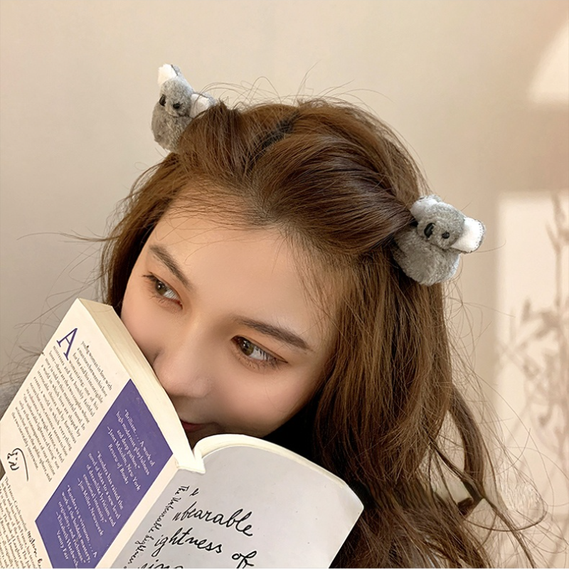 Clip de flequillo lateral bonito para mujer y niña, adorno de oso Koala de peluche, pinzas para el cabello, pasadores suaves, horquillas, accesorios para cabello femenino