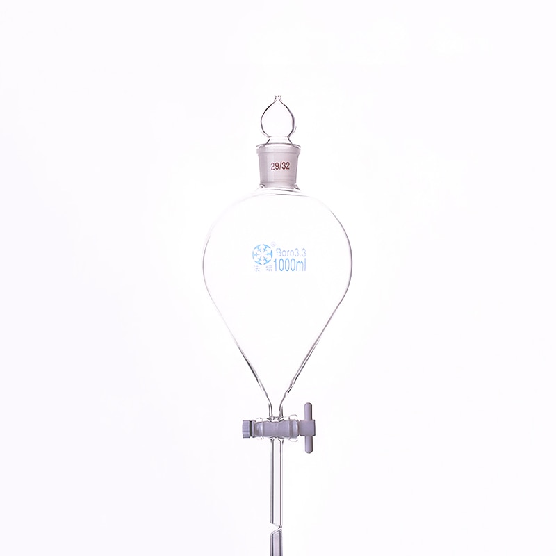 Separatory funnel globe shape,with ground-in glass stopper 29/32,Capacity 1000ml,Spherical separatory funnel,PTFE switch valve