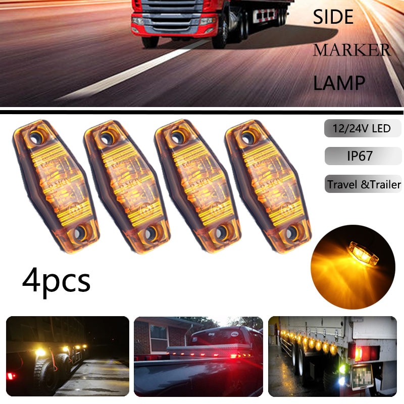 4 Stuks 12 V/24 V Auto Geel Side Marker Klaring Lichten Signaal Lamp Truck Caravan Richtingaanwijzer Led trailer Vrachtwagen