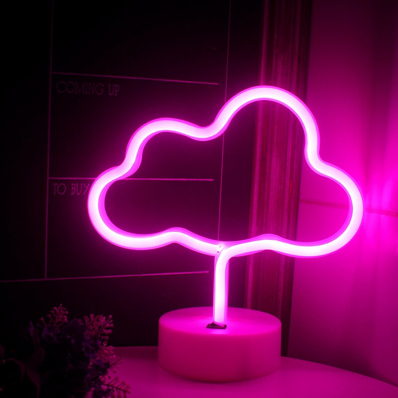 Wanxing Pink Clouds Shaped With Base Neon Sign Battery Powered Table Neon Night Light Lamp For Bedroom Desk Kids Room Decor