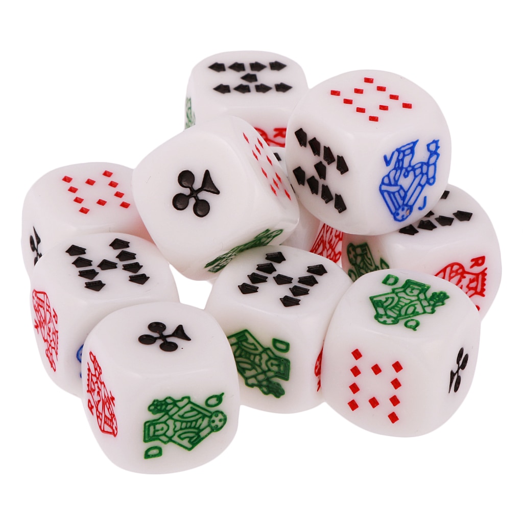 10 Pieces of 6 Sided D6 Dice Ace King Queen Jack 10 9 for Poker Gaming Card Game Dices Liar&#39;s Dice games