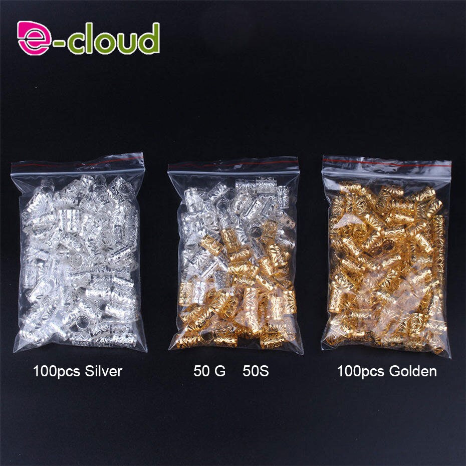 100pcs/Lot Hair Rings Dreadlock Beads Gold Silver Color Hair Bead for Dreadlocks Hair Rings Braiding Hole Micro Ring