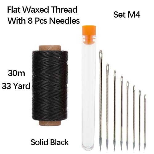 Fil plat ciré en Polyester, rouleau de 30m, 0.8mm, 150D, ligne de couture pour cuir, couture à la main, cordon, accessoires d&#39;outils de bricolage: Set M4