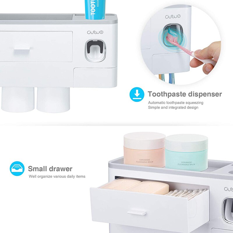 Bathroom Accessories Set Magnetic Adsorption Inverted Toothbrush Holder Automatic Toothpaste Dispenser Squeezer Storage Rack