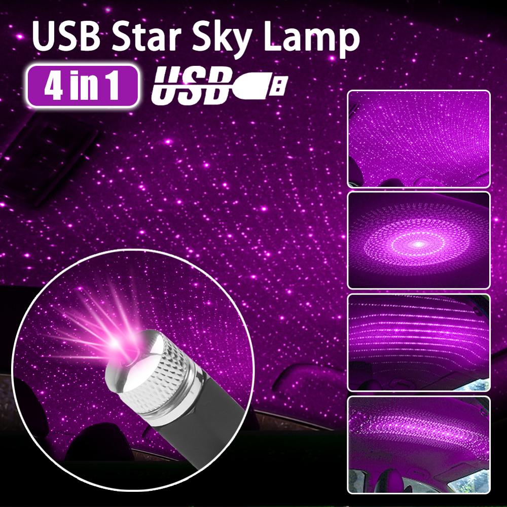4 In 1 Usb Decoratieve Lamp Led Auto Dak Star Night Light Projector Sfeer Galaxy Lamp Verstelbare Meerdere Lichteffecten