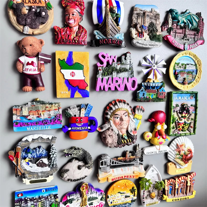 Fridge magnets Budapest Cordoba Tahiti Luxembourg Jamaica Portugal Indian Denmark Armenia Marseille Iran Morocco Norway Latvia