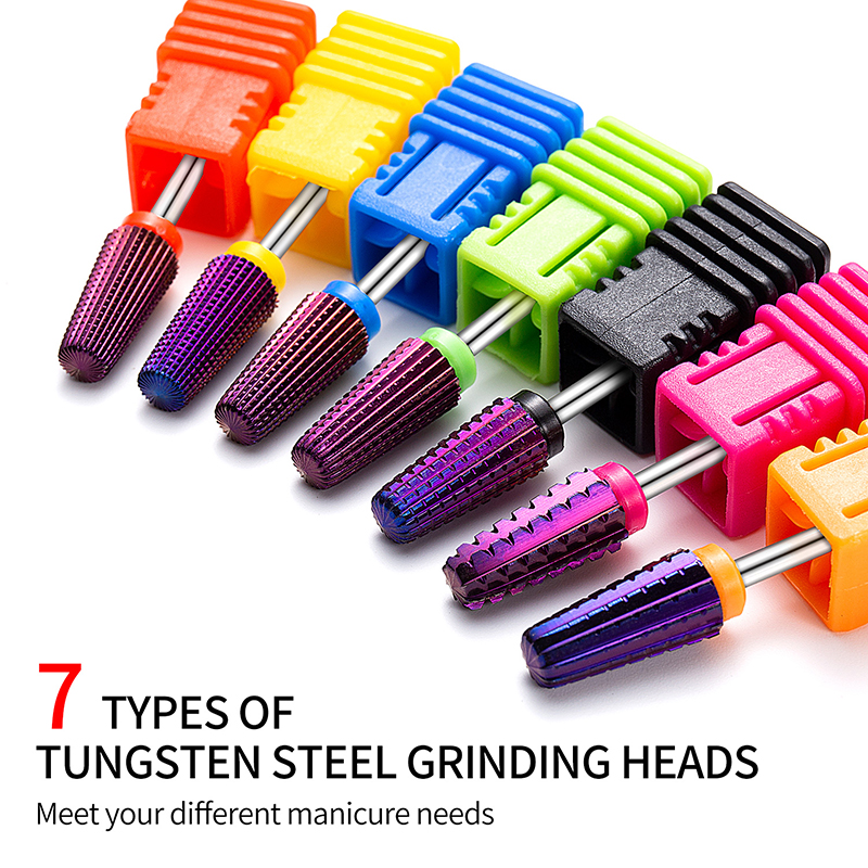 Brocas de carburo de tungsteno chapadas en púrpura para uñas, accesorios de manicura, cortador de fresado, , 5 en 1