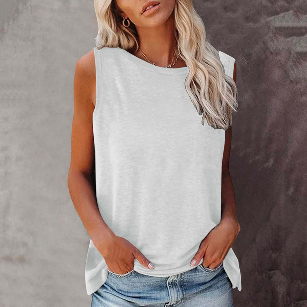 Seeyoushy sommer trendy ærmeløs t-shirt til kvinder ensfarvet dametop med rund hals og ærmeløs ærmeløs vest