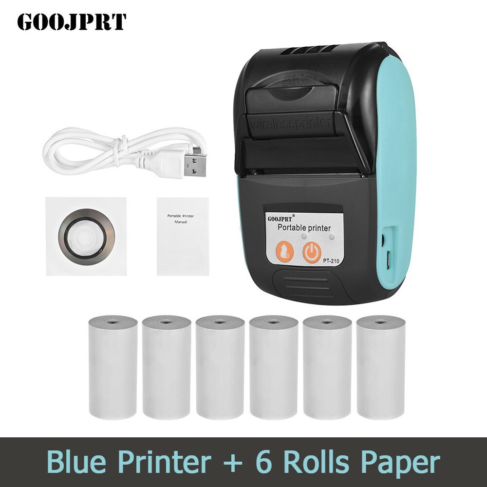 Draadloze Mini 58Mm Printer Draagbare Thermische Printer Bluetooth-Compatibele Telefoon Android Ios Pc Pocket Bill Impresoras: Blue-6 Rolls