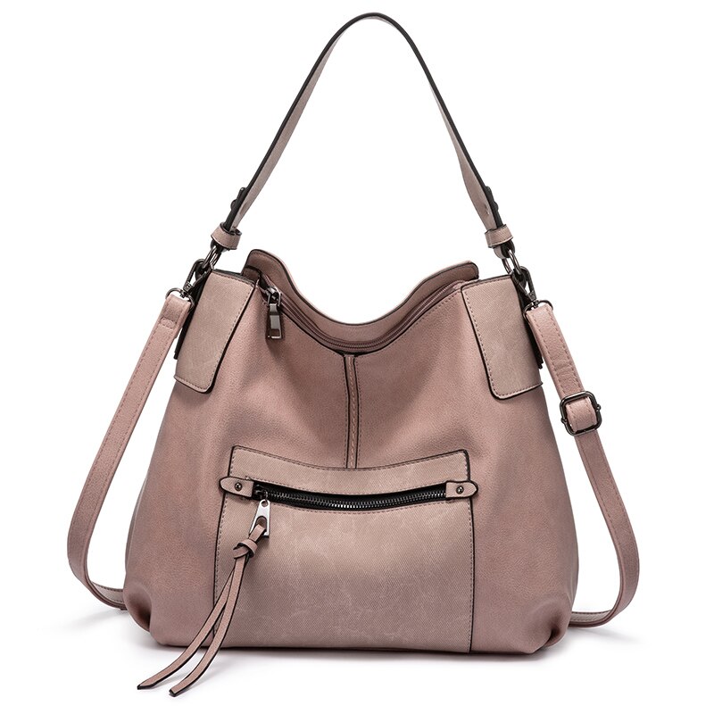 REALER women shoulder bag Large hobos Totes bag crossbody messenger bags for women luxury handbag PU leather gray hand bag: Pink