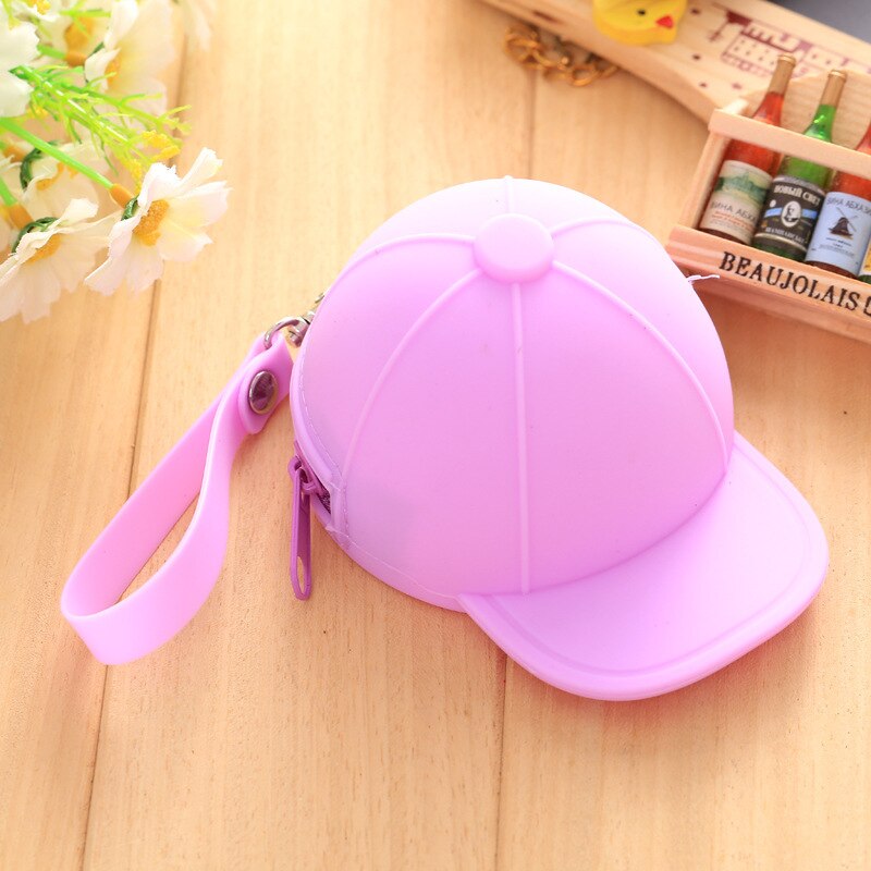 Bonito carteira kawaii chapéu doces cor silicone moeda bolsa chave carteira fone de ouvido organizador caixa de armazenamento bolso: Lavanda